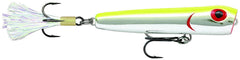 Rapala Storm Chug Bug 08 in metallic silver with chartreuse back, ideal for long casts and surface strikes.