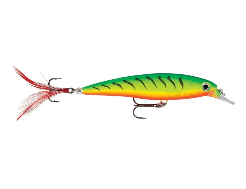 Rapala X-Rap Jerkbait front view in Firetiger UV showing color and rugged design.