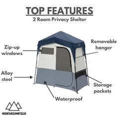 RAPIDSHELTER Caddis Rapid two-room layout provides separate shower and changing areas.