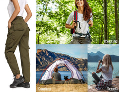Raroauf women's cargo pants drawstring leg openings secure fit for boots and hiking.