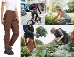 Raroauf women's cargo pants stretch fabric closeup showcases comfortable all-day wear.