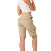 Raroauf khaki cargo shorts front view with multiple pockets for daily essentials.