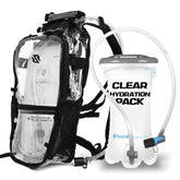 RaverRunner Clear Hydration Pack front view, festival-ready with quick access on the go
