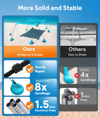 Raynesys Beach Tent adjustable poles adapt to sun angles for better shade