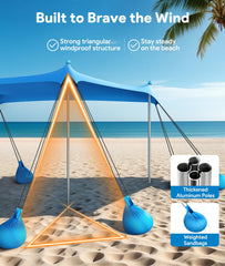 Raynesys Beach Tent windproof design with 8 sandbags on windy days