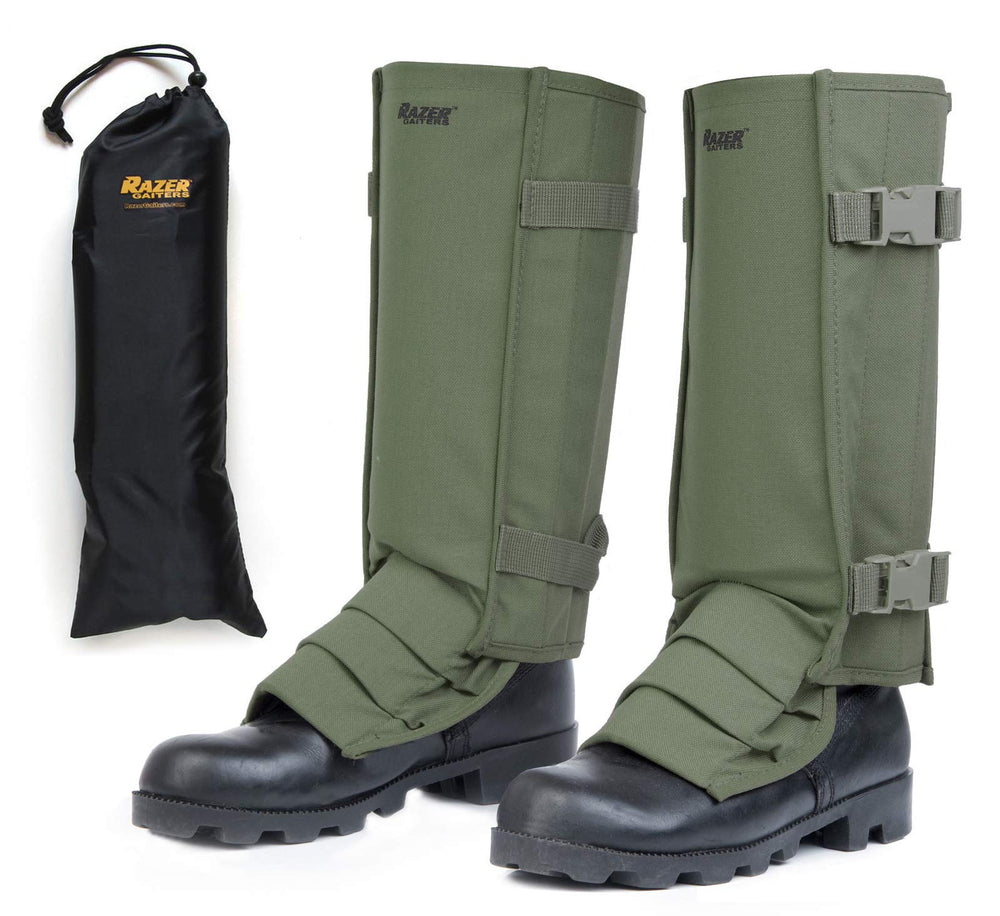 Razer Snake Gaiters worn on trail for full-coverage leg protection