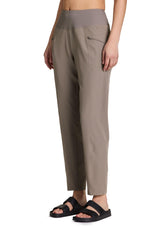 RBX Active women's ankle pant front view in driftwood highlights lightweight quick-dry fabric