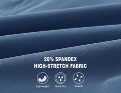 Rdruko golf shorts Indigo zippered front pocket for phone and markers during rounds.