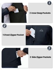 Rdruko men's softshell jacket pocket closeup reveals multiple pockets for secure storage