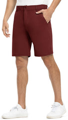 Rdruko men's work shorts front view in wine red offers breathable stretch for all-day comfort.