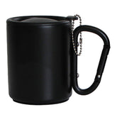 RDTGHY portable carabiner mug with lid attached to outdoor gear for secure transport