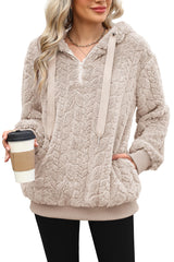 ReachMe women's sherpa hoodie front view shows cozy fleece warmth for daily wear.