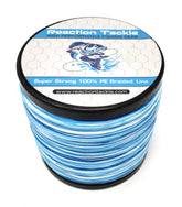 Reaction Tackle braided line blue camo closeup shows high strength for tough retrieves.
