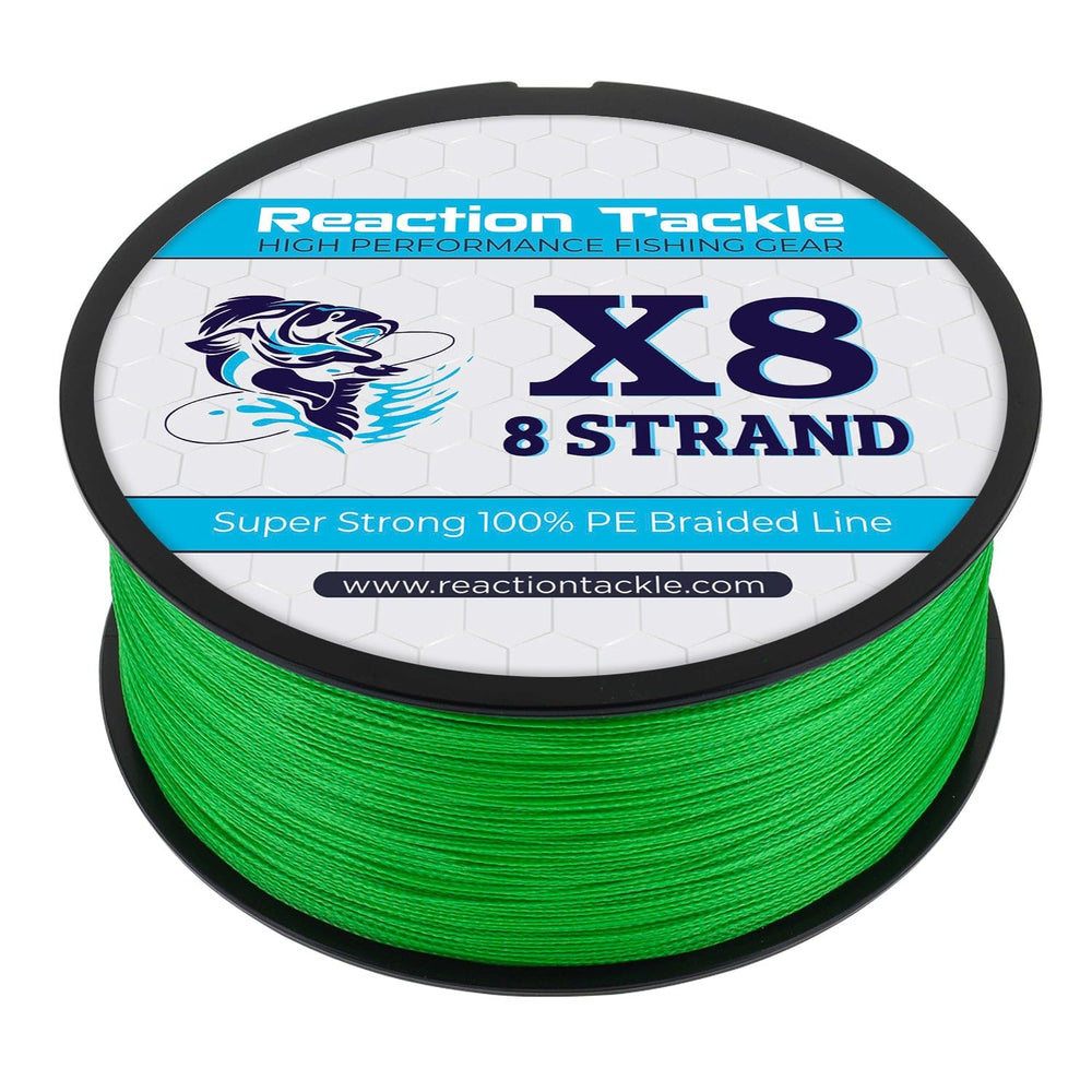Reaction Tackle braided line strong weave close-up highlighting rugged construction for tough fishing conditions