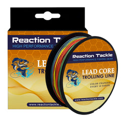 Reaction Tackle Lead Core trolling line close-up, showcasing durability for depth control.