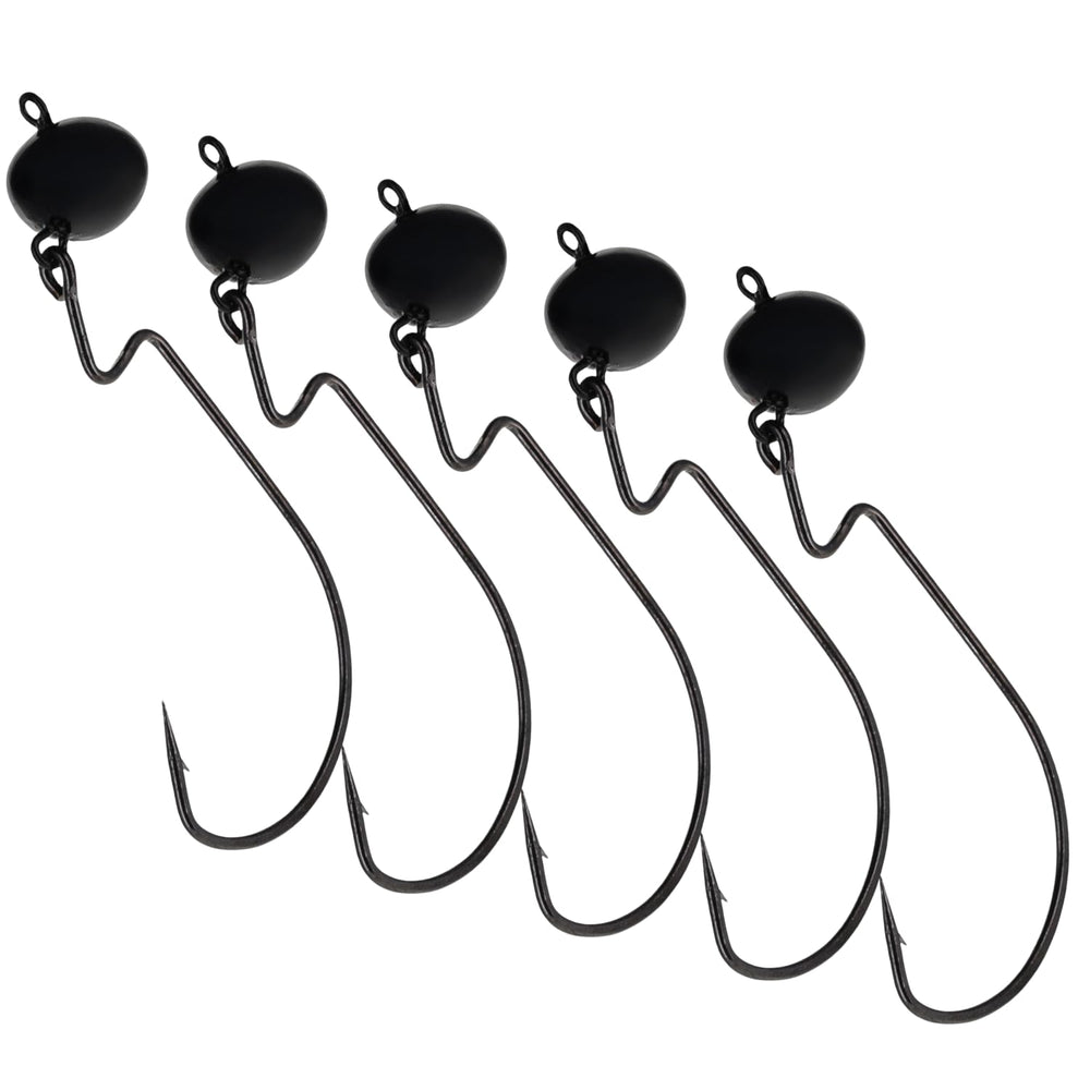 Reaction Tackle Lead Football Swing Jig head closeup showing snag-resistant design for rocky bottoms.