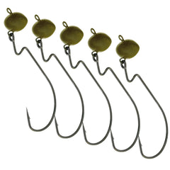 Reaction Tackle Lead Football Swing Jig head reduces snags on rocky bottoms.