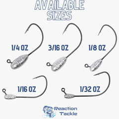 Reaction Tackle lead tube jig head diamond polished finish enhances durability.