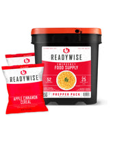 ReadyWise Prepper Pack Bucket 52 servings meals on display for emergency prep and variety.