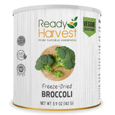 Ready Harvest broccoli florets in can top view highlights easy storage and serving.