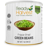 Ready Harvest green beans can-top demonstrates long shelf life and prep readiness.