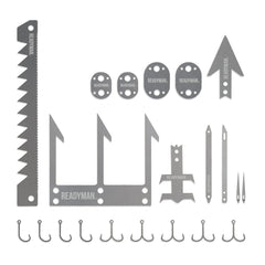 READYMAN survival card crafted in 301 stainless steel for rugged reliability.