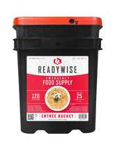 ReadyWise emergency bucket lid open for quick grab-and-go meals during outages
