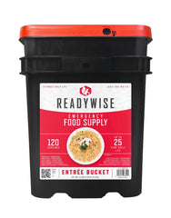 ReadyWise emergency bucket lid open for quick grab-and-go meals during outages