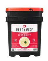 ReadyWise emergency food bucket shows 132 servings for dependable meal planning during outages.