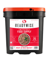 ReadyWise emergency food bucket shows 88 servings for quick meals during outages.
