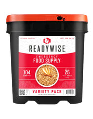 ReadyWise emergency food bucket with lid open for quick access during emergencies.