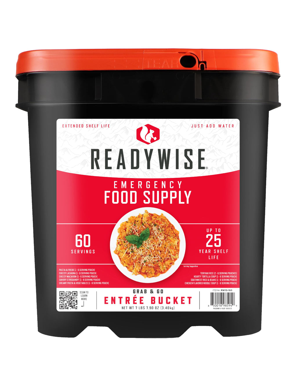 ReadyWise Entrée Bucket 60 servings, bulk storage for long-term emergency preparedness