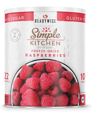 ReadyWise freeze-dried raspberries in a can show convenient 22 servings for on-the-go snacking.