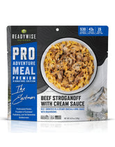 ReadyWise Outdoor Pro Beef Stroganoff cream sauce pouch for camping dinner option with creamy texture.