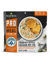ReadyWise Outdoor Pro Meal country-style chicken pot pie pouch, perfect for camping on the trail.