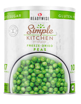 ReadyWise freeze-dried peas in a can front view, highlighting long shelf life.
