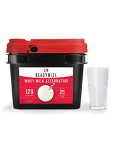 ReadyWise whey powdered milk bucket front view for long shelf life storage in emergencies.