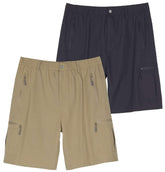 Real Essentials men's hiking shorts quick-dry fabric close-up for trail comfort.