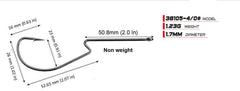 REAL FISH offset worm hook wide gap side view demonstrates weedless design