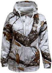 Realcamo Women's Edge Snow White Camouflage Hoodie with front-zip for easy layering.