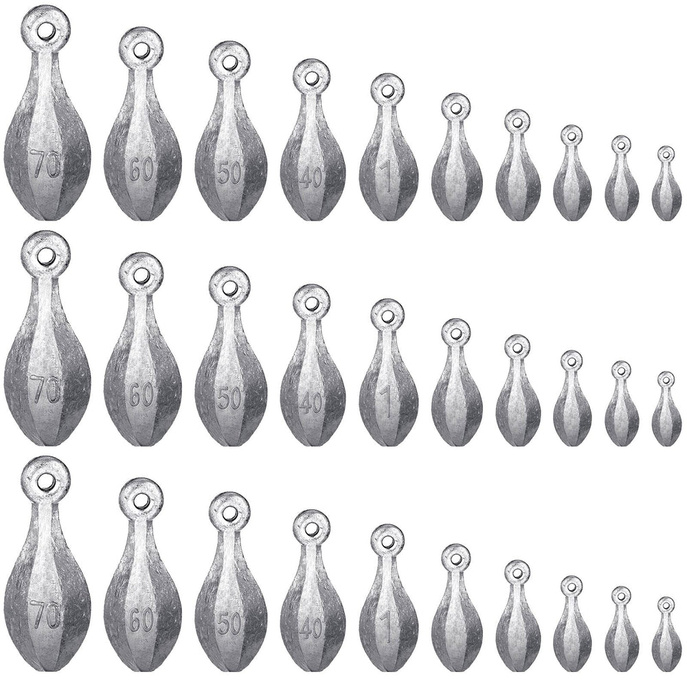 Realspring 30 Pcs Bank Fishing Weights Sinkers – 5g-70g tungsten weights in a set