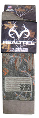 REALTREE Ameri-Camo Merino Wool Boot Sock in Mocha highlights reinforced heel and toe for durable outdoor wear.