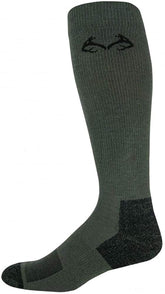 Realtree men's lightweight olive calf socks with stay-put top for secure outdoor fit.