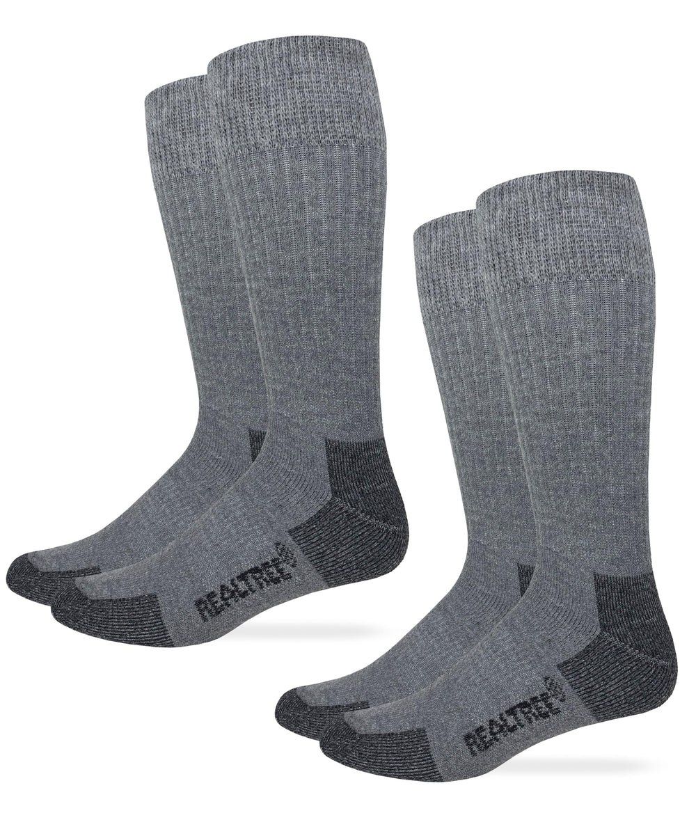 Realtree men's boot socks with foot cushion for all-day comfort.