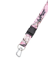 Heavy-duty nylon key ring with aluminum carabiner included with Realtree lanyard.