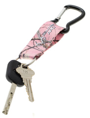 Detachable quick-release buckle on Realtree pink camo lanyard enables easy key removal.