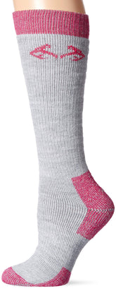 Realtree women's tall boot socks in grey with stay-put top for secure wear during outdoor activities