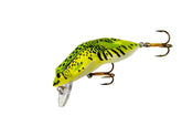 Rebel Wee Frog chartreuse lure: lifelike frog profile for topwater fishing.