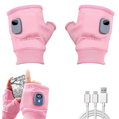 Rechargeable heated gloves for women with digital display in pink showing heat level