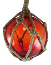 Red Japanese glass fishing float with natural jute rope, 5 inch diameter